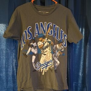 Los Angeles Dodgers LA Mitchell & Ness Charcoal Gray Tee with Cream Logo